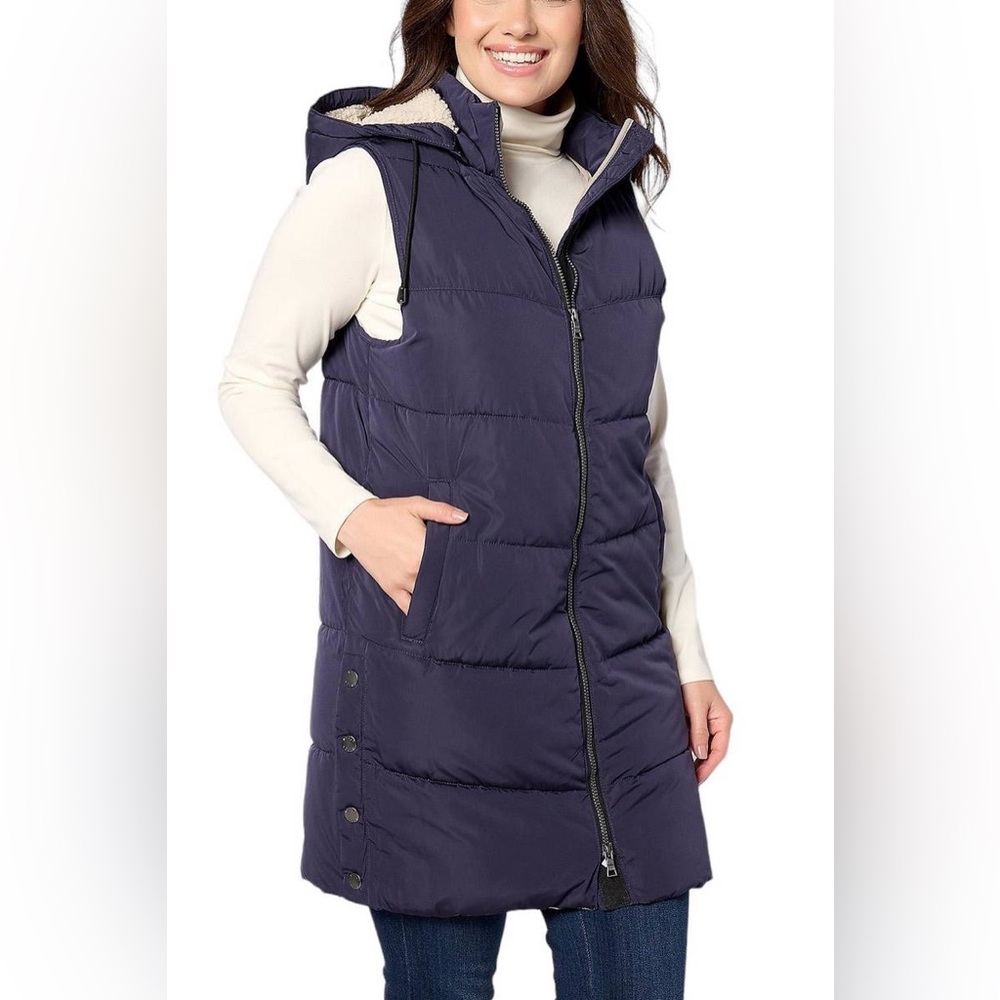 Nuage Women's Chevron Quilted Long Vest w/Detachable Hood Night Sky - size small